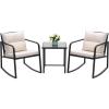 imageDevoko 3 Piece Rocking Bistro Set Wicker Patio Outdoor Furniture Porch Chairs Conversation Sets with Glass Coffee Table BeigeBeige