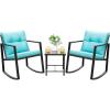 imageDevoko 3 Piece Rocking Bistro Set Wicker Patio Outdoor Furniture Porch Chairs Conversation Sets with Glass Coffee Table BeigeBlue