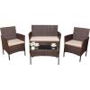 imageDevoko 4 Pieces Outdoor Patio Furniture Set PE Rattan Wicker Chairs Balcony Lawn Porch Patio Furniture Sets with Beige Cushion and Table BrownBrown