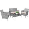 imageDevoko 4 Pieces Outdoor Patio Furniture Set PE Rattan Wicker Chairs Balcony Lawn Porch Patio Furniture Sets with Beige Cushion and Table BrownGrey