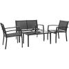 imageDevoko 4 Pieces Patio Furniture Set Outdoor Garden Patio Conversation Sets Poolside Lawn Chairs with Glass Coffee Table Porch Furniture BlackBlack