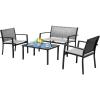 imageDevoko 4 Pieces Patio Furniture Set Outdoor Garden Patio Conversation Sets Poolside Lawn Chairs with Glass Coffee Table Porch Furniture BlackGrey