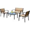 imageDevoko 4 Pieces Patio Furniture Set Outdoor Garden Patio Conversation Sets Poolside Lawn Chairs with Glass Coffee Table Porch Furniture BlackYellow