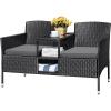 imageDevoko Outdoor Patio Loveseat Modern Rattan 2Seat Patio Conversation Set with Cushions ampamp Builtin Coffee Table Porch Furniture for Garden Lawn Backyard GreyGrey