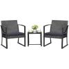 imageDevoko PP Patio Furniture Set 3 Piece All Weather Outdoor Bistro Chairs with Cushions and Coffee Table for Outside Garden Balcony Porch BlackBlack