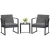 imageDevoko PP Patio Furniture Set 3 Piece All Weather Outdoor Bistro Chairs with Cushions and Coffee Table for Outside Garden Balcony Porch BlackGrey