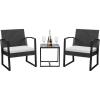imageDevoko PP Patio Furniture Set 3 Piece All Weather Outdoor Bistro Chairs with Cushions and Coffee Table for Outside Garden Balcony Porch BlackWhite