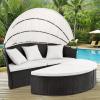 imageDevoko Patio Furniture Outdoor Round Daybed with Retractable Canopy Wicker Rattan Separated Seating Sectional Sofa for Patio Lawn Garden Backyard Porch
