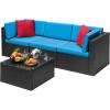 imageDevoko Patio Furniture Sets 6 Pieces Outdoor Sectional Rattan Sofa Manual Weaving Wicker Patio Conversation Set with Glass Table and Cushion BeigeBlue