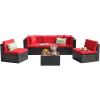 imageDevoko Patio Furniture Sets 6 Pieces Outdoor Sectional Rattan Sofa Manual Weaving Wicker Patio Conversation Set with Glass Table and Cushion BeigeRed