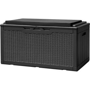 imageDevoko 120 Gallon Deck Box Resin Outdoor Storage Box Waterproof for Patio Large Outdoor Storage Bench Lockable for Outside Deep BrownBlack