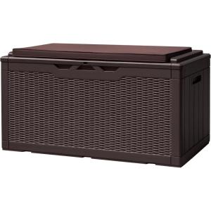 imageDevoko 120 Gallon Deck Box Resin Outdoor Storage Box Waterproof for Patio Large Outdoor Storage Bench Lockable for Outside Deep BrownDeep Brown