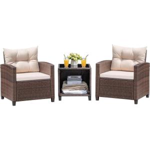imageDevoko 3 Pieces Patio Furniture Set PE Rattan Wicker Patio Set with Two Outdoor Chairs and Table Upgraded Patio Chairs and Table for Porch Garden Poolside Balcony