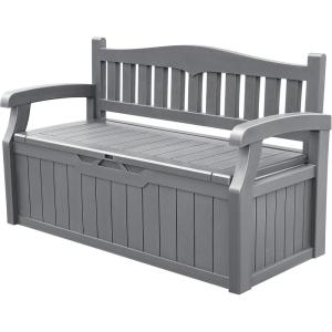 imageDevoko 80 Gallon Storage Bench Deck Box Lockable for Patio Furniture Garden Decor and Outdoor Seating for Cushions Garden Tools and Pool Supplies BlackGrey