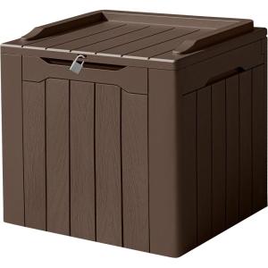 imageDevoko 85 Gallon Deck Box Lockable Resin Outdoor Storage Box waterproof Outdoor Container for Patio Furniture Cushions Pillow BrownBrown