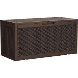 imageDevoko 85 Gallon Deck Box Lockable Resin Outdoor Storage Box waterproof Outdoor Container for Patio Furniture Cushions Pillow BrownDark Brown