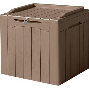 imageDevoko 85 Gallon Deck Box Lockable Resin Outdoor Storage Box waterproof Outdoor Container for Patio Furniture Cushions Pillow BrownLight Brown