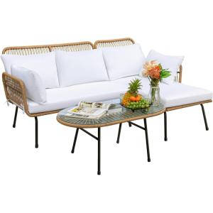 imageDevoko Outdoor Patio Furniture Set Outdoor Sectional Conversation Rope Woven LShaped Sofa Set with Patio Table and Thick Cushions for Backyard Porch Balcony Garden White
