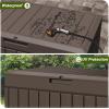 imageDevoko 80 Gallon Deck Box Waterproof Resin Outdoor Storage Box for Outside and Patio Outdoor Storage Bench Lockable for Patio Furniture Garden Tools and Pool Supplies Brown 80 GallonBrown