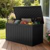 imageDevoko 80 Gallon Deck Box Waterproof Resin Outdoor Storage Box for Outside and Patio Outdoor Storage Bench Lockable for Patio Furniture Garden Tools and Pool Supplies Brown 80 GallonBlack