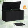 imageDevoko 80 Gallon Deck Box Waterproof Resin Outdoor Storage Box for Outside and Patio Outdoor Storage Bench Lockable for Patio Furniture Garden Tools and Pool Supplies Brown 80 GallonBlack