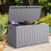 imageDevoko 80 Gallon Deck Box Waterproof Resin Outdoor Storage Box for Outside and Patio Outdoor Storage Bench Lockable for Patio Furniture Garden Tools and Pool Supplies Brown 80 GallonGray