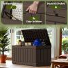 imageDevoko 80 Gallon Deck Box Waterproof Resin Outdoor Storage Box for Outside and Patio Outdoor Storage Bench Lockable for Patio Furniture Garden Tools and Pool Supplies Brown 80 GallonBrown