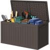 imageDevoko 80 Gallon Deck Box Waterproof Resin Outdoor Storage Box for Outside and Patio Outdoor Storage Bench Lockable for Patio Furniture Garden Tools and Pool Supplies Brown 80 GallonBrown