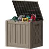 imageDevoko 80 Gallon Deck Box Waterproof Resin Outdoor Storage Box for Outside and Patio Outdoor Storage Bench Lockable for Patio Furniture Garden Tools and Pool Supplies Brown 80 GallonBrown