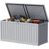 imageDevoko 80 Gallon Deck Box Waterproof Resin Outdoor Storage Box for Outside and Patio Outdoor Storage Bench Lockable for Patio Furniture Garden Tools and Pool Supplies Brown 80 GallonGrey