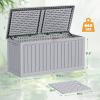 imageDevoko 80 Gallon Deck Box Waterproof Resin Outdoor Storage Box for Outside and Patio Outdoor Storage Bench Lockable for Patio Furniture Garden Tools and Pool Supplies Brown 80 GallonGrey