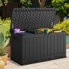 imageDevoko 80 Gallon Deck Box Waterproof Resin Outdoor Storage Box for Outside and Patio Outdoor Storage Bench Lockable for Patio Furniture Garden Tools and Pool Supplies Brown 80 GallonBlack