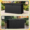 imageDevoko 80 Gallon Deck Box Waterproof Resin Outdoor Storage Box for Outside and Patio Outdoor Storage Bench Lockable for Patio Furniture Garden Tools and Pool Supplies Brown 80 GallonBlack