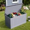 imageDevoko 80 Gallon Deck Box Waterproof Resin Outdoor Storage Box for Outside and Patio Outdoor Storage Bench Lockable for Patio Furniture Garden Tools and Pool Supplies Brown 80 GallonGrey