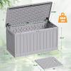 imageDevoko 80 Gallon Deck Box Waterproof Resin Outdoor Storage Box for Outside and Patio Outdoor Storage Bench Lockable for Patio Furniture Garden Tools and Pool Supplies Brown 80 GallonGrey