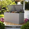 imageDevoko 80 Gallon Deck Box Waterproof Resin Outdoor Storage Box for Outside and Patio Outdoor Storage Bench Lockable for Patio Furniture Garden Tools and Pool Supplies Brown 80 GallonGrey