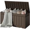 imageDevoko 80 Gallon Deck Box Waterproof Resin Outdoor Storage Box for Outside and Patio Outdoor Storage Bench Lockable for Patio Furniture Garden Tools and Pool Supplies Brown 80 GallonBrown