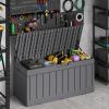 imageDevoko 80 Gallon Deck Box Waterproof Resin Outdoor Storage Box for Outside and Patio Outdoor Storage Bench Lockable for Patio Furniture Garden Tools and Pool Supplies Brown 80 GallonGrey