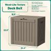 imageDevoko 80 Gallon Deck Box Waterproof Resin Outdoor Storage Box for Outside and Patio Outdoor Storage Bench Lockable for Patio Furniture Garden Tools and Pool Supplies Brown 80 GallonBrown