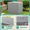 imageDevoko 80 Gallon Deck Box Waterproof Resin Outdoor Storage Box for Outside and Patio Outdoor Storage Bench Lockable for Patio Furniture Garden Tools and Pool Supplies Brown 80 GallonGray