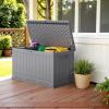 imageDevoko 80 Gallon Deck Box Waterproof Resin Outdoor Storage Box for Outside and Patio Outdoor Storage Bench Lockable for Patio Furniture Garden Tools and Pool Supplies Brown 80 GallonGray