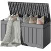 imageDevoko 80 Gallon Deck Box Waterproof Resin Outdoor Storage Box for Outside and Patio Outdoor Storage Bench Lockable for Patio Furniture Garden Tools and Pool Supplies Brown 80 GallonGrey