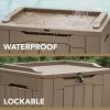 imageDevoko 80 Gallon Deck Box Waterproof Resin Outdoor Storage Box for Outside and Patio Outdoor Storage Bench Lockable for Patio Furniture Garden Tools and Pool Supplies Brown 80 GallonLight Brown