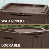 imageDevoko 80 Gallon Deck Box Waterproof Resin Outdoor Storage Box for Outside and Patio Outdoor Storage Bench Lockable for Patio Furniture Garden Tools and Pool Supplies Brown 80 GallonBrown