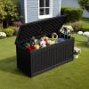 imageDevoko 80 Gallon Deck Box Waterproof Resin Outdoor Storage Box for Outside and Patio Outdoor Storage Bench Lockable for Patio Furniture Garden Tools and Pool Supplies Brown 80 GallonBlack