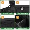 imageDevoko 80 Gallon Deck Box Waterproof Resin Outdoor Storage Box for Outside and Patio Outdoor Storage Bench Lockable for Patio Furniture Garden Tools and Pool Supplies Brown 80 GallonBlack