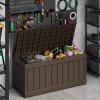 imageDevoko 80 Gallon Deck Box Waterproof Resin Outdoor Storage Box for Outside and Patio Outdoor Storage Bench Lockable for Patio Furniture Garden Tools and Pool Supplies Brown 80 GallonBrown