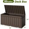 imageDevoko 80 Gallon Deck Box Waterproof Resin Outdoor Storage Box for Outside and Patio Outdoor Storage Bench Lockable for Patio Furniture Garden Tools and Pool Supplies Brown 80 GallonBrown