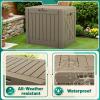 imageDevoko 80 Gallon Deck Box Waterproof Resin Outdoor Storage Box for Outside and Patio Outdoor Storage Bench Lockable for Patio Furniture Garden Tools and Pool Supplies Brown 80 GallonBrown