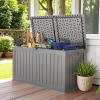 imageDevoko 80 Gallon Deck Box Waterproof Resin Outdoor Storage Box for Outside and Patio Outdoor Storage Bench Lockable for Patio Furniture Garden Tools and Pool Supplies Brown 80 GallonGrey